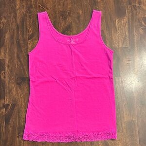 Ann Taylor Vibrant Pink Tank with Lace Detail